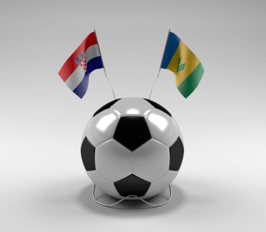 Hırvatistan - Saint-Vincent-and-the-Grenadines Futbol Bayrakları, Beyaz Arkaplan - 3D Hazırlama