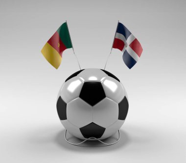 Kamerun - Dominik Cumhuriyeti Futbol Bayrakları, Beyaz Arkaplan - 3D Render