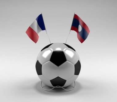 Fransa - Laos Futbol Bayrakları, Beyaz Arkaplan - 3D Render