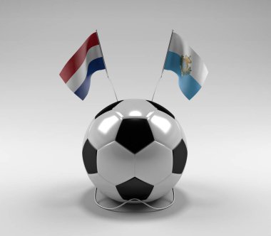 Hollanda - San-Marino Futbol Bayrakları, Beyaz Arkaplan - 3D Render