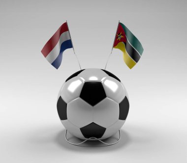 Hollanda - Mozambik Futbol Bayrakları, Beyaz Arkaplan - 3D Render