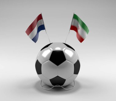 Hollanda - İran Futbol Bayrakları, Beyaz Arkaplan - 3D Render