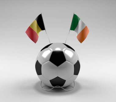 Belçika - İrlanda Futbol Bayrakları, Beyaz Arkaplan - 3D Render