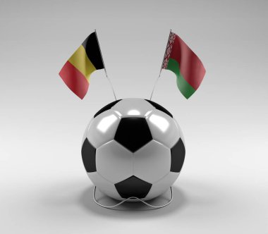 Belçika - Belarus Futbol Bayrakları, Beyaz Arkaplan - 3D Render