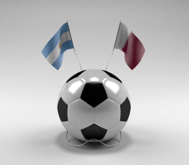 Arjantin - Katar Futbol Bayrakları, Beyaz Arkaplan - 3D Render