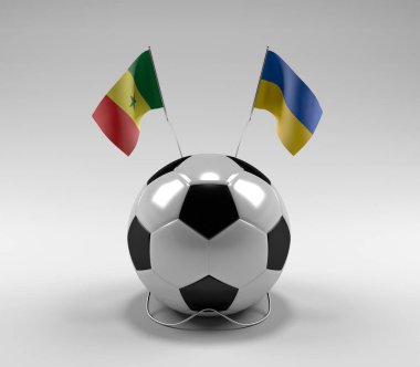 Senegal - Ukrayna Futbol Bayrakları, Beyaz Arkaplan - 3D Render
