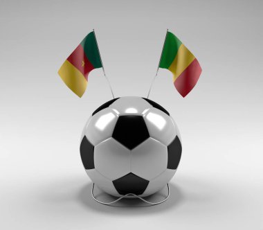 Kamerun - Mali Futbol Bayrakları, Beyaz Arkaplan - 3D Render