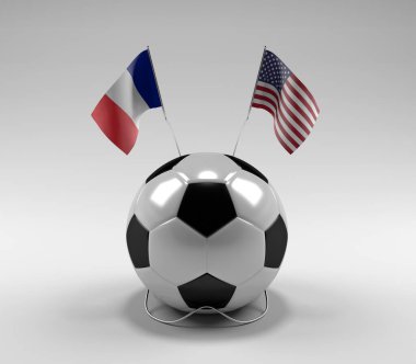 Fransa - Amerika Birleşik Devletleri Futbol Bayrakları, Beyaz Arkaplan - 3D Render