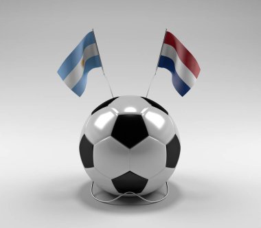 Arjantin - Hollanda Futbol Bayrakları, Beyaz Arkaplan - 3D Render