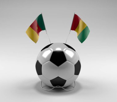 Kamerun - Gine Futbol Bayrakları, Beyaz Arkaplan - 3D Render