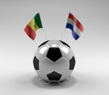 Senegal - Paraguay Futbol Bayrakları, Beyaz Arkaplan - 3D Render