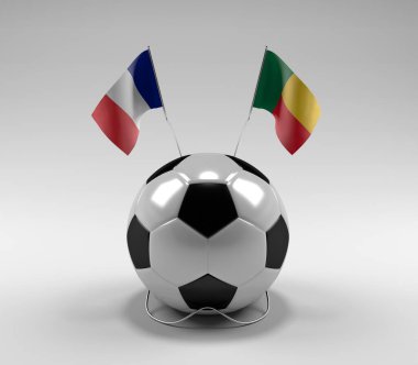 Fransa - Benin Futbol Bayrakları, Beyaz Arkaplan - 3D Render