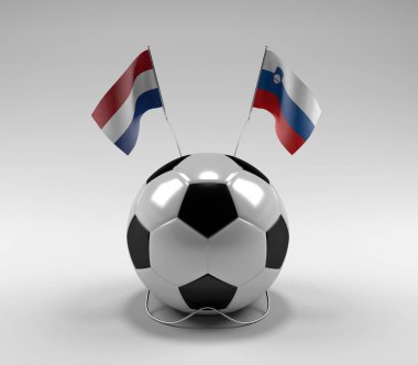 Hollanda - Slovenya Futbol Bayrakları, Beyaz Arkaplan - 3D Render