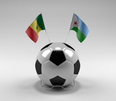 Senegal - Cibuti Futbol Bayrakları, Beyaz Arkaplan - 3D Render