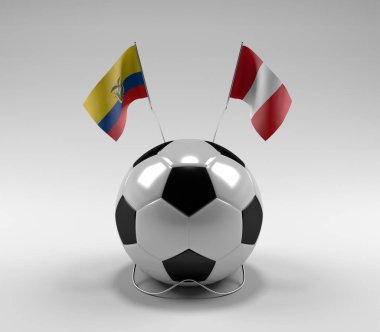 Ekvador - Peru Futbol Bayrakları, Beyaz Arkaplan - 3D Render