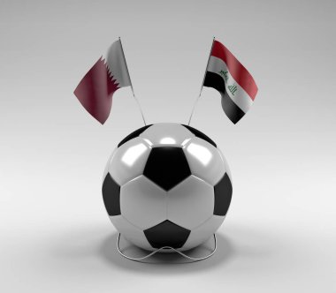 Katar - Irak Futbol Bayrakları, Beyaz Arkaplan - 3D Yapılandırma