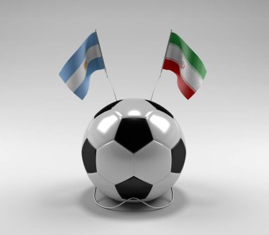 Arjantin - İran Futbol Bayrakları, Beyaz Arkaplan - 3D Yapılandırma