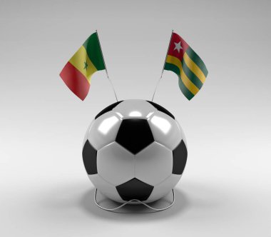 Senegal - Togo Futbol Bayrakları, Beyaz Arkaplan - 3D Render