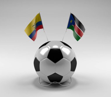 Ekvador - Güney Sudan Futbol Bayrakları, Beyaz Arkaplan - 3D Render
