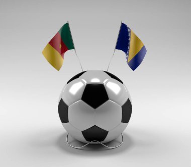 Kamerun - Bosna-Hersek Futbol Bayrakları, Beyaz Arkaplan - 3D Render