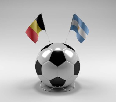 Belçika - Arjantin Futbol Bayrakları, Beyaz Arkaplan - 3D Render