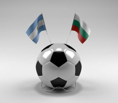 Arjantin - Bulgaristan Futbol Bayrakları, Beyaz Arkaplan - 3D Hazırlama