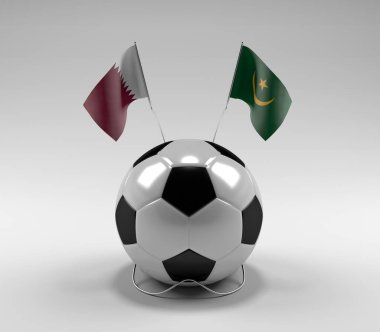 Katar - Moritanya Futbol Bayrakları, Beyaz Arkaplan - 3D Render