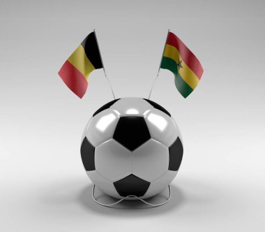 Belçika - Gana Futbol Bayrakları, Beyaz Arkaplan - 3D Render