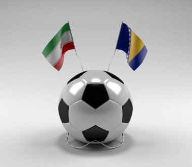 İran - Bosna-Hersek Futbol Bayrakları, Beyaz Arkaplan - 3D Render