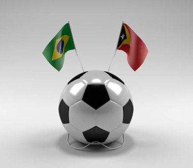 Brezilya - Doğu Timor Futbol Bayrakları, Beyaz Arkaplan - 3D Render