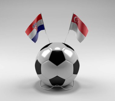 Hırvatistan - Singapur Futbol Bayrakları, Beyaz Arkaplan - 3D Hazırlama