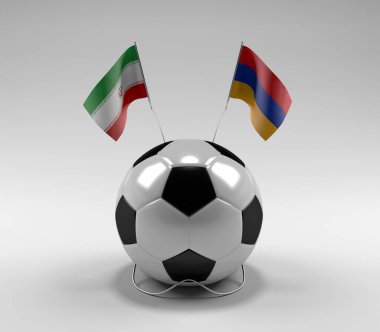 İran - Ermenistan Futbol Bayrakları, Beyaz Arkaplan - 3D Render