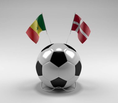 Senegal - Danimarka Futbol Bayrakları, Beyaz Arkaplan - 3D Render