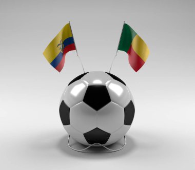 Ekvador - Benin Futbol Bayrakları, Beyaz Arkaplan - 3D Render