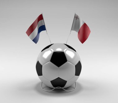 Hollanda - Malta Futbol Bayrakları, Beyaz Arkaplan - 3D Render
