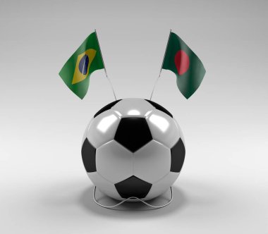 Brezilya - Bangladeş Futbol Bayrakları, Beyaz Arkaplan - 3D Render