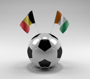 Belçika - Cote-D-Fildişi Futbol Bayrakları, Beyaz Arkaplan - 3D Render