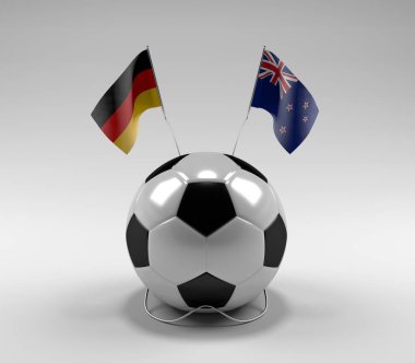 Almanya - Yeni Zelanda Futbol Bayrakları, Beyaz Arkaplan - 3D Render