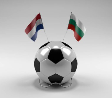 Hollanda - Bulgaristan Futbol Bayrakları, Beyaz Arkaplan - 3D Render