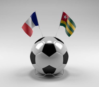 Fransa - Togo Futbol Bayrakları, Beyaz Arkaplan - 3D Render