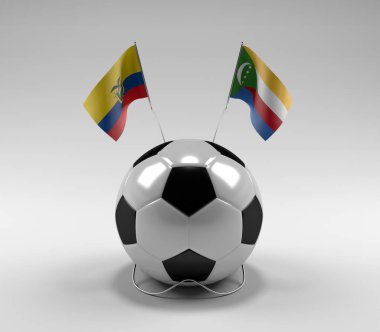 Ekvador - Komoros Futbol Bayrakları, Beyaz Arkaplan - 3D Render