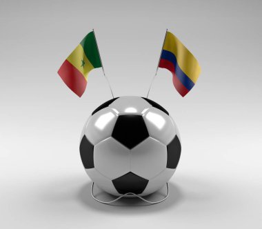 Senegal - Kolombiya Futbol Bayrakları, Beyaz Arkaplan - 3D Render