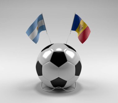 Arjantin - Moldova Futbol Bayrakları, Beyaz Arkaplan - 3D Render