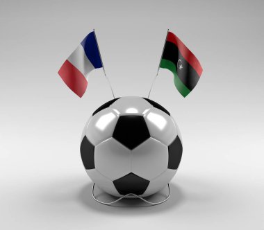 Fransa - Libya Futbol Bayrakları, Beyaz Arkaplan - 3D Hazırlama