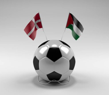 Danimarka - Filistin Futbol Bayrakları, Beyaz Arkaplan - 3D Render