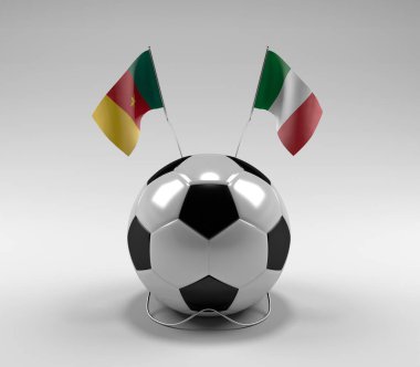 Kamerun - İtalya Futbol Bayrakları, Beyaz Arkaplan - 3D Render