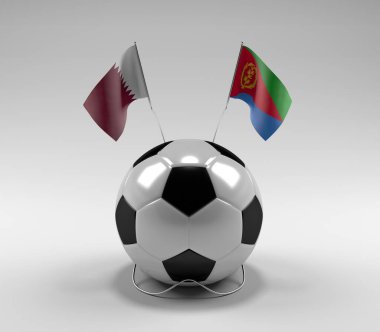 Katar - Eritre Futbol Bayrakları, Beyaz Arkaplan - 3D Render