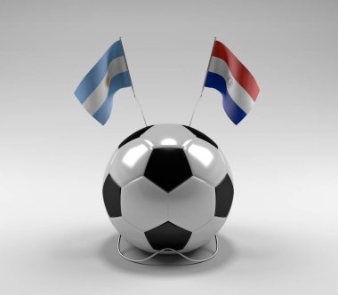 Arjantin - Paraguay Futbol Bayrakları, Beyaz Arkaplan - 3D Render