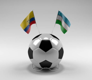 Ekvador - Özbekistan Futbol Bayrakları, Beyaz Arkaplan - 3D Render
