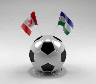 Kanada - Lesotho Futbol Bayrakları, Beyaz Arkaplan - 3D Render
